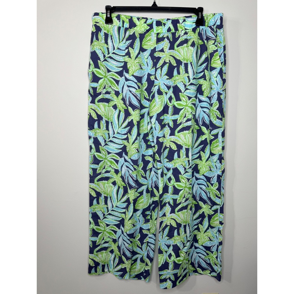 Lilly Pulitzer Daylen Linen Palazzo Pants Tropical Tango Sapphire Pool XL